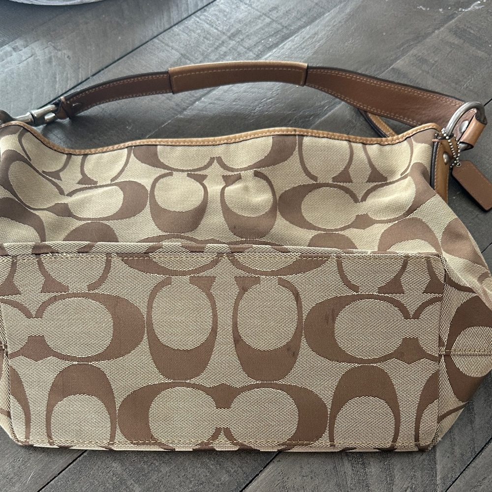 Coach Tan and Brown Signature Shoulder Bag